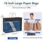 Sturdy Black Gift Bags - 100 Pack, 16x6x12