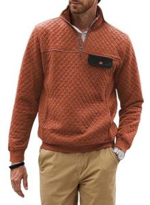 Men's Quarter Zip Pullover Casual Sweatshirt - Orange