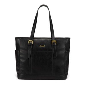 LOVEVOOK Vintage Leather Laptop Tote Bag - 15.6