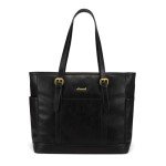 LOVEVOOK Vintage Leather Laptop Tote Bag - 15.6