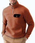 Men's Quarter Zip Pullover Casual Sweatshirt - Orange