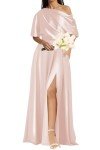 Blush Pink Satin One Shoulder Formal Dress