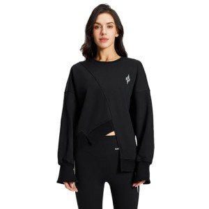 AI-Powered Women's Casual Fleece Sweatshirt - Black XS