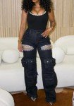 YAWJET Women's Cut-Out Cargo Jeans with Pockets