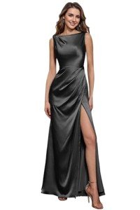 Elegant Black Satin Prom Dress for Women 2025