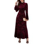 Floral Velvet Maxi Dress with Bell Sleeves