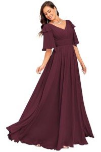AI-Powered Burgundy Chiffon Bridesmaid Dress with Pockets