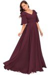 AI-Powered Burgundy Chiffon Bridesmaid Dress with Pockets