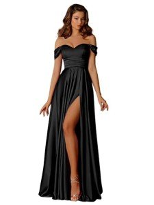 AIHKO Plus Size Black Satin Evening Dress