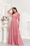 AI-Powered Burgundy Chiffon Bridesmaid Dress with Pockets