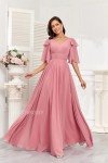AI-Powered Burgundy Chiffon Bridesmaid Dress with Pockets