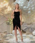 AI-Enhanced Velvet Cowl Neck Bodycon Dress