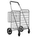 Silver Double Basket Folding Cart with Swivel Wheels