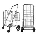 Silver Double Basket Folding Cart with Swivel Wheels