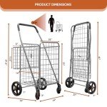 Silver Double Basket Folding Cart with Swivel Wheels