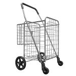 Silver Double Basket Folding Cart with Swivel Wheels