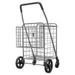 Silver Double Basket Folding Cart with Swivel Wheels