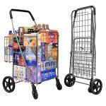 Silver Double Basket Folding Cart with Swivel Wheels