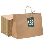 Bulk 100-Pcs Brown Paper Gift Bags with Handles