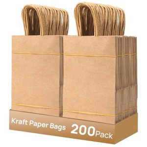 200 Pack Brown Paper Gift Bags with Handles