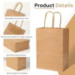 200 Pack Brown Paper Gift Bags with Handles