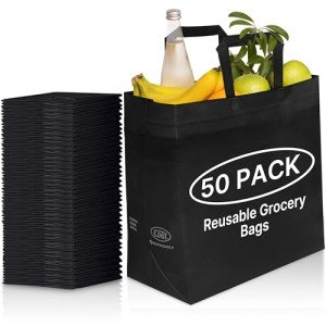 Eco-Friendly Reusable Large Shopping Bags - 50 Pack