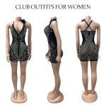 NIKBK Front Zipper Mini Dress with Feather Details