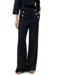 Silk Wide Leg Trousers with Concealed Zip - Midnight Blue