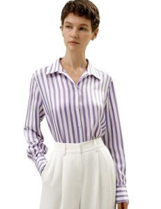 Silk Blouse for Women - Lavender Pinstripe Design