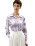 Silk Blouse for Women - Lavender Pinstripe Design