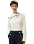 Silk Blouse with Semi-Fixed Collar and Stripes
