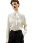 Elegant Silk Blouse with Bow Tie Neckline