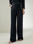 Silk Wide Leg Trousers with Concealed Zip - Midnight Blue