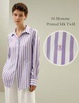 Silk Blouse for Women - Lavender Pinstripe Design