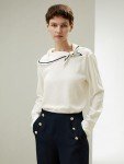 Silk Blouse with Semi-Fixed Collar and Stripes