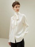 Elegant Silk Blouse with Bow Tie Neckline