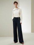 Silk Blouse with Semi-Fixed Collar and Stripes