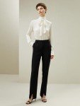 Elegant Silk Blouse with Bow Tie Neckline
