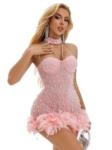 AI-Powered Rhinestone Halter Jumpsuit for Parties