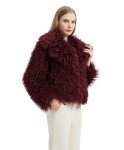 AI-Enhanced Fluffy Burgundy Cropped Jacket for Women