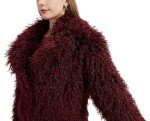 AI-Enhanced Fluffy Burgundy Cropped Jacket for Women
