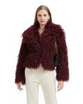 AI-Enhanced Fluffy Burgundy Cropped Jacket for Women