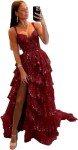AI-Enhanced Spaghetti Strap Tiered Evening Dress