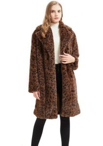 Winter Leopard Print Faux Fur Trench Coat for Women