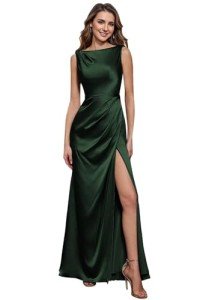 Elegant Dark Green Satin Ball Gown for Women