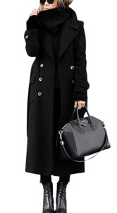 Chouyatou Women's Double Breasted Winter Coat - Black