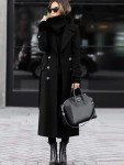 Chouyatou Women's Double Breasted Winter Coat - Black