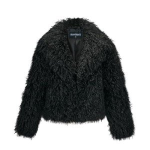 AI-Powered Women’s Burgundy Shaggy Cropped Jacket