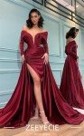 Elegant Off-Shoulder Burgundy Satin Evening Gown