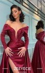 Elegant Off-Shoulder Burgundy Satin Evening Gown